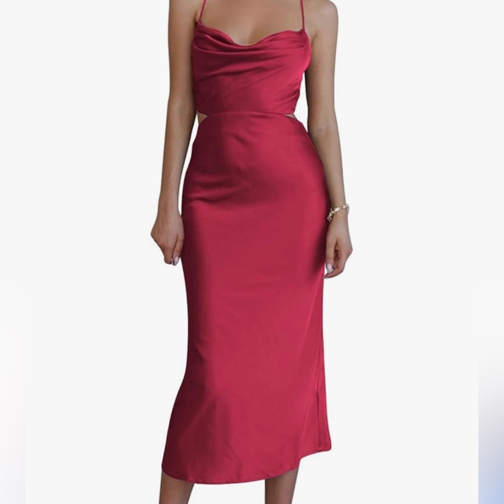 Rose pink backless satin dress